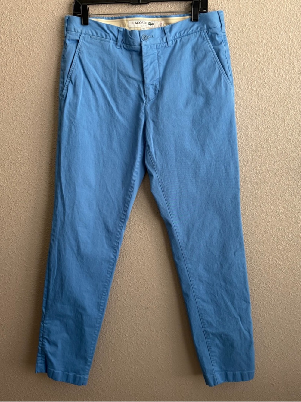 Lacoste‎ Slim Fit Chino Pants Blue Stretch Organic Cotton Flat Front Preppy